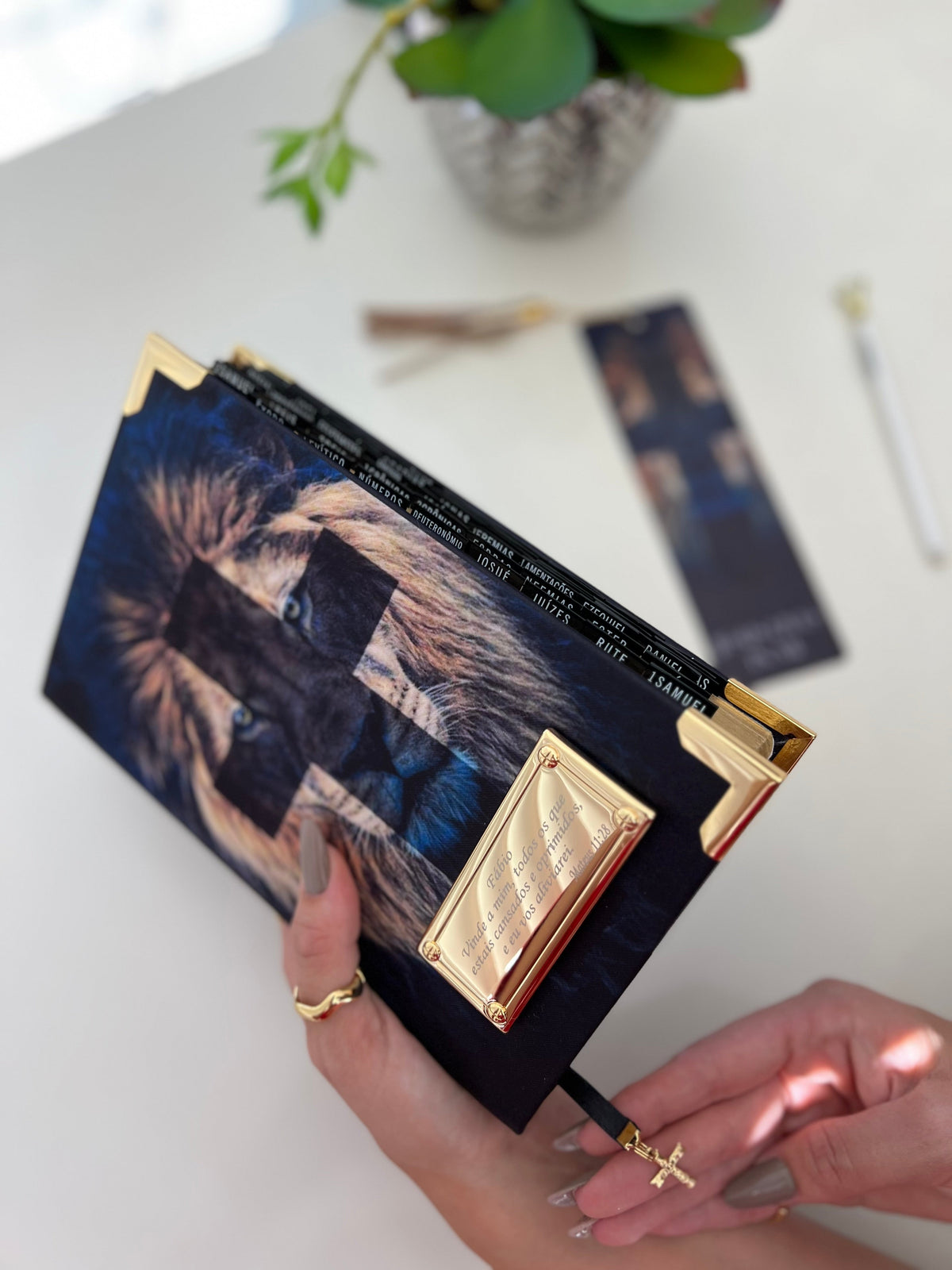 Combo Bíblia Jesus lives in me + Cartela de índice + Marcador de página + Placa grande