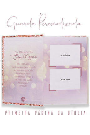 Bíblia Glitter Rosa com Nome Personalizado