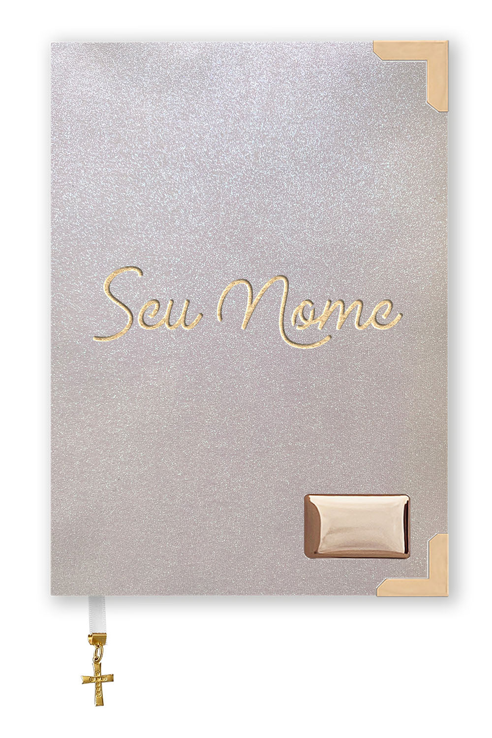 Bíblia Glitter Branco com Nome personalizado em Dourado