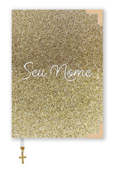Bíblia Glitter Dourado com Nome Personalizado