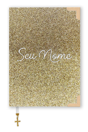 Bíblia Glitter Dourado com Nome Personalizado
