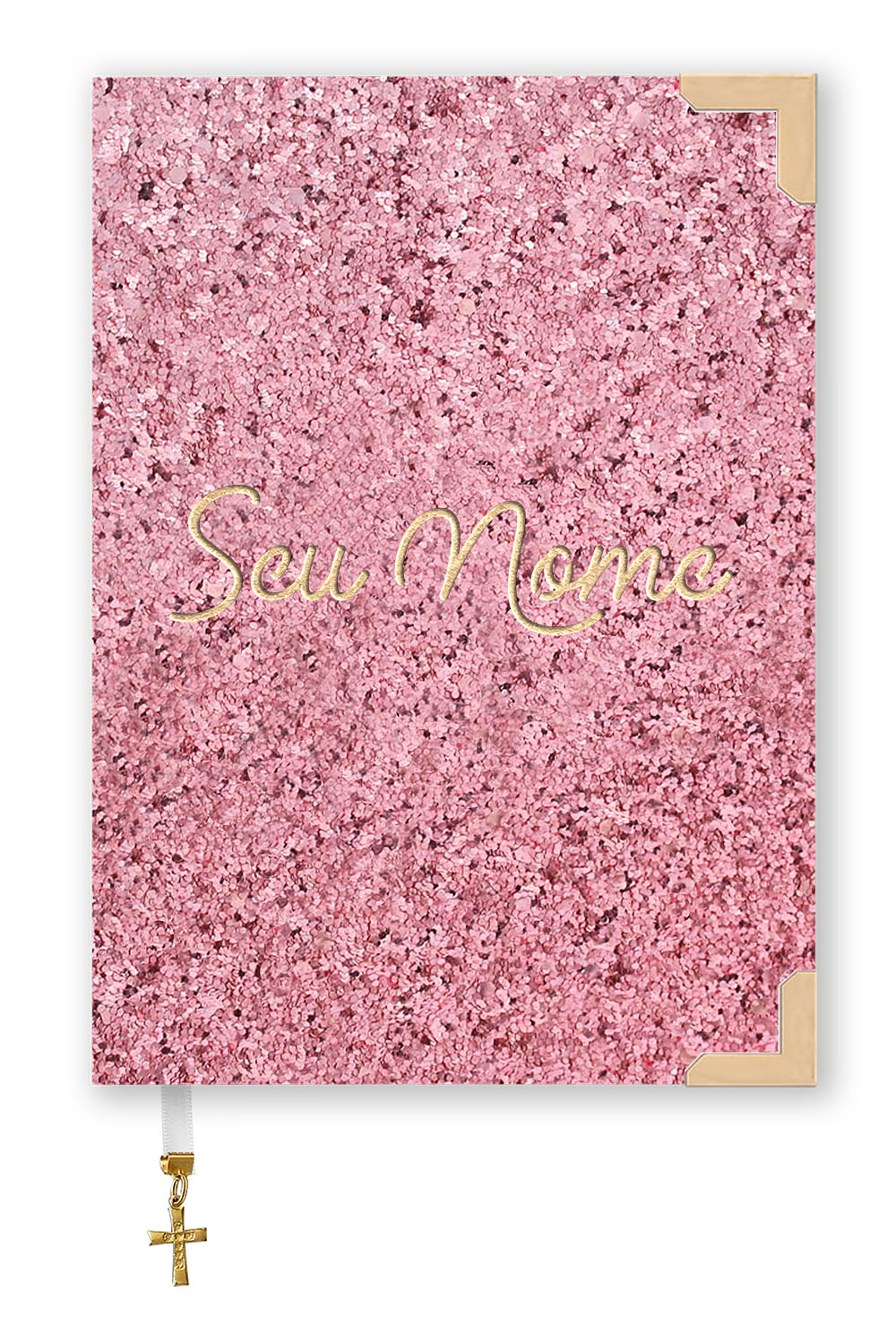 Bíblia Glitter Rosa com Nome Personalizado