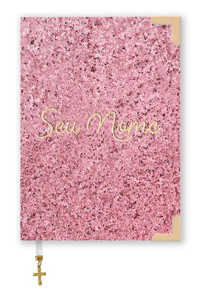 Bíblia Glitter Rosa com Nome Personalizado