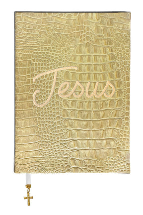 Bíblia Couro Legítimo Croco Nude