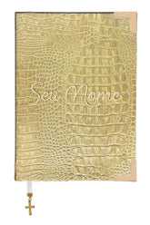 Bíblia Couro Legítimo Croco Nude