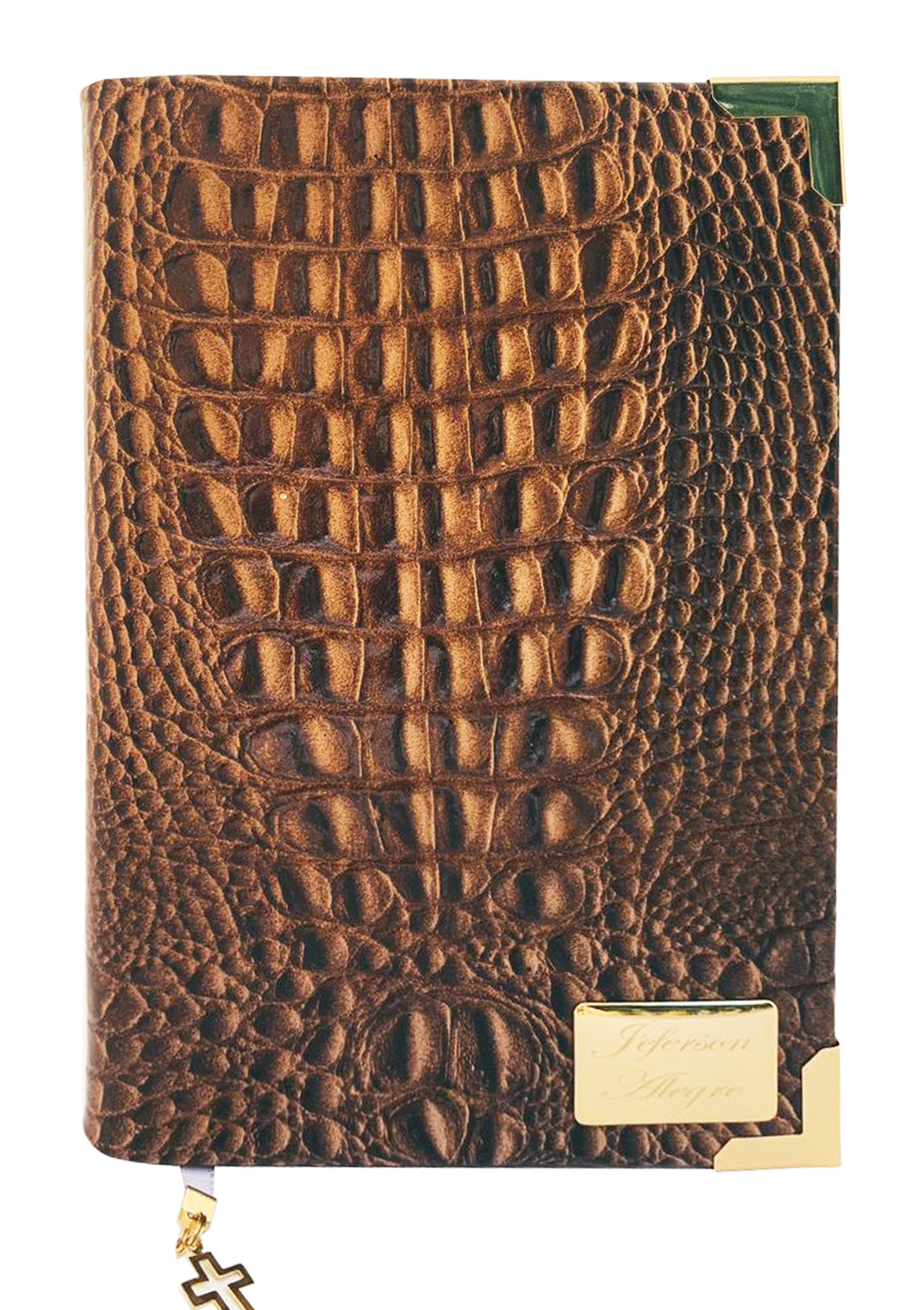 Bíblia Couro Legítimo Croco Marrom