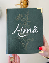 Bíblia Courino Oliva Flor Lírio com Nome Vazado em branco